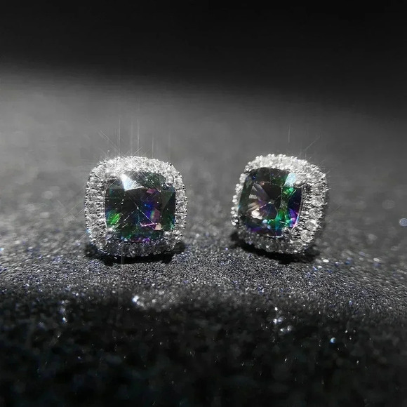 💎Square Colorful Micro Pave Zircon Stud Earrings for Women, EVGG1032 - Picture 8 of 9